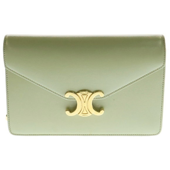 Celine Triomphe Chain Wallet Pistachio Leather Green - Picture 1 of 6